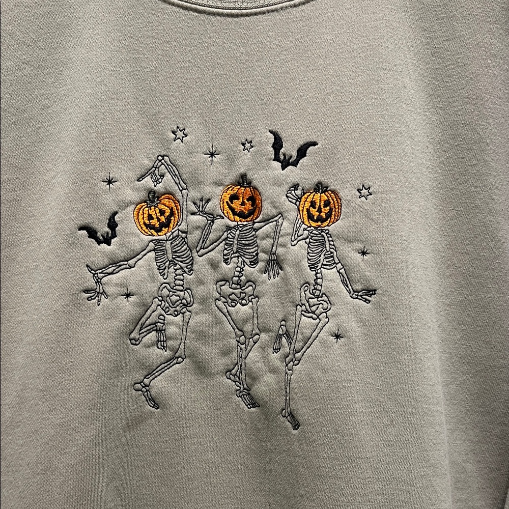Halloween Gray Sweater with Embroidered Design - Picture 2 of 3